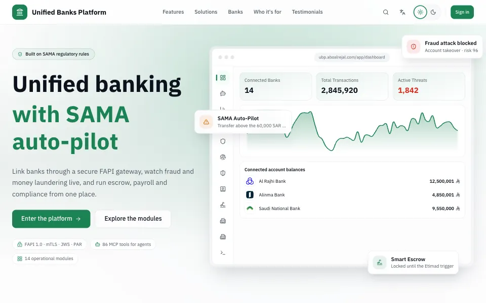 المنصة المصرفية الموحدة · امتثال آلي لإطار ساما